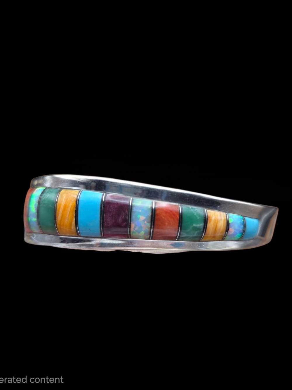 Multicolor Inlay Sterling Silver Cuff Bracelet